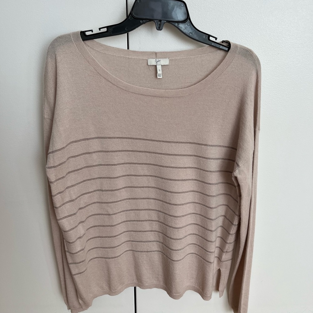 Joie XS Pale Pink Lightweight Sweater With Metallic Horizontal Striping